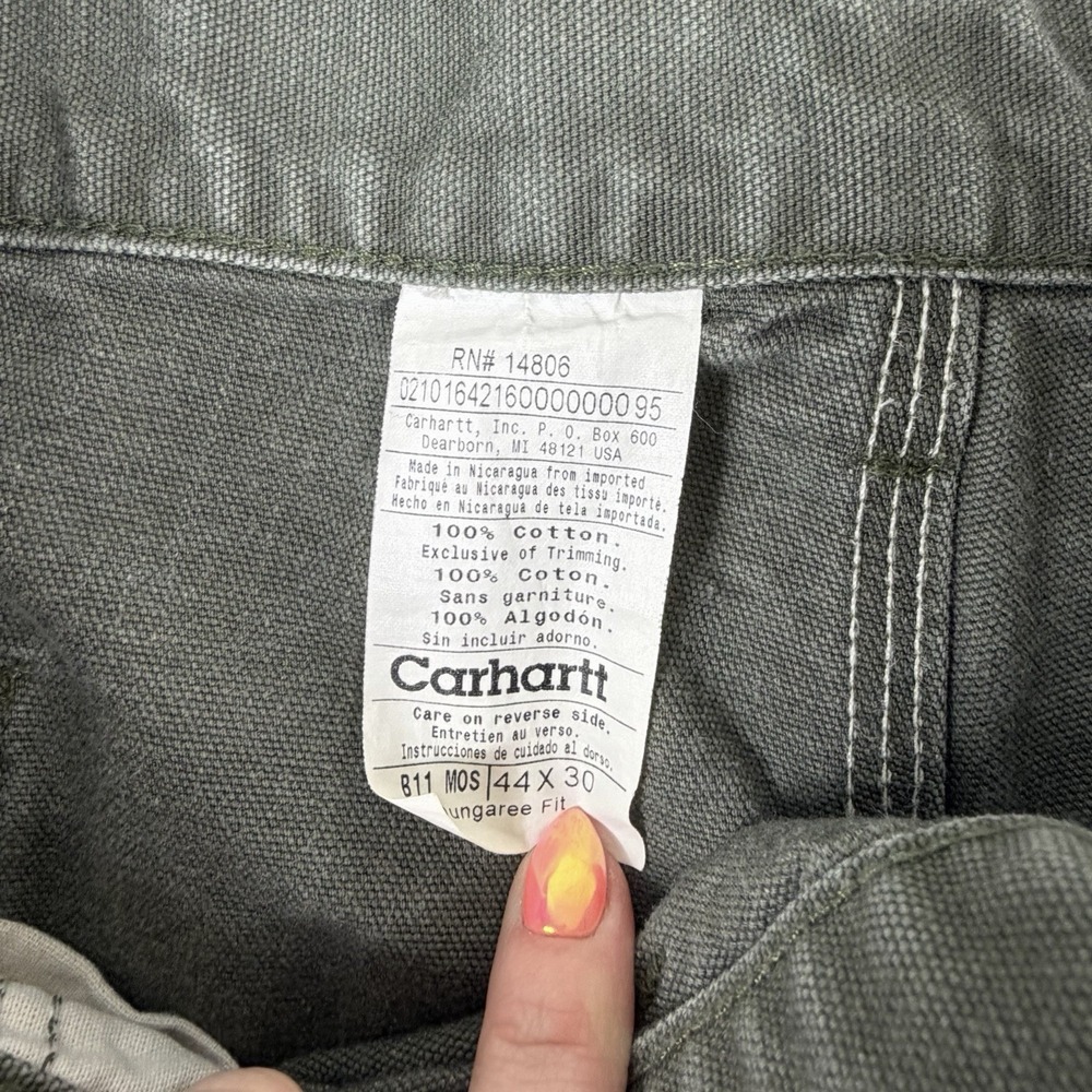 Carhartt Carpenter Duck Pants Canvas Original Dungaree Green 42/43x29 B11 MOS - Picture 6 of 7